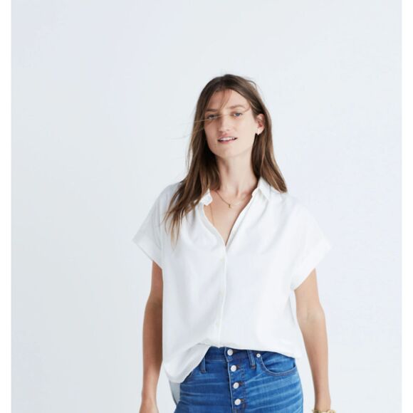 Madewell Tops - NEW Madewell Cotton Boxy Oversized Short Sleeve Button Up White Shirt Size Small